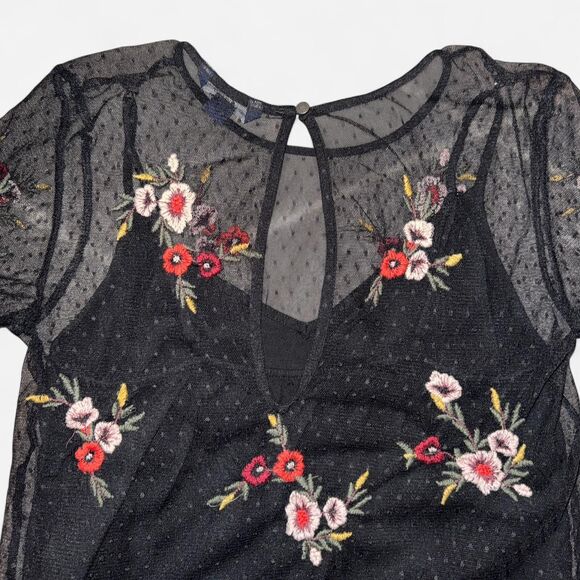 American Eagle Black Mesh Floral Mini Dress (Size SMALL) - Picture 8 of 8